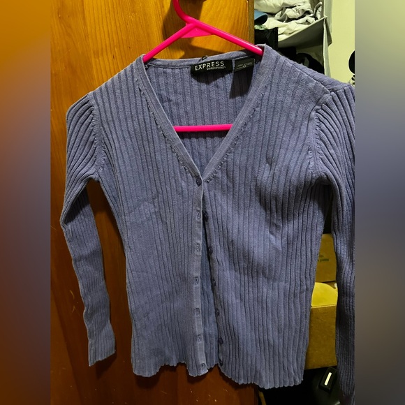 Blue/Purple Express Cardigan with purple acrylic buttons - Picture 1 of 2